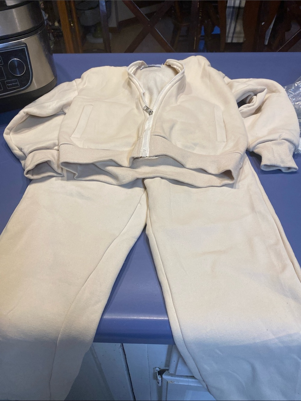 Kids Cream Zip Hoodie & Jogger Set